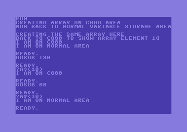 Commodore 64: breaking the 38K RAM barrier from BASIC. Creating an additional 4K BASIC variables storage area.