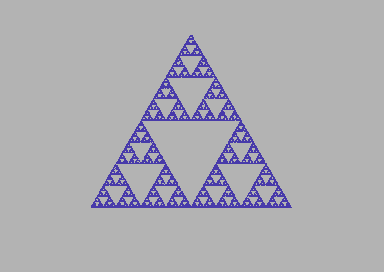 Chaos game: fractals by using random numbers (C64 BASIC)